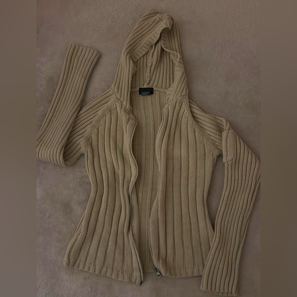 One step up sweaters tan zip up sweater with hood - Picture 2 of 3